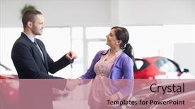  Presentation with salesman - Slide set enhanced with giving her car key background and a coral colored foreground