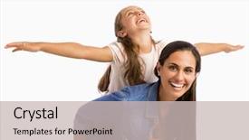  Presentation with daughter - PPT theme consisting of ride on her back background and a soft green colored foreground