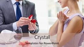  Presentation with engagement - Audience pleasing slides consisting of giving her ring at restaurant backdrop and a coral colored foreground