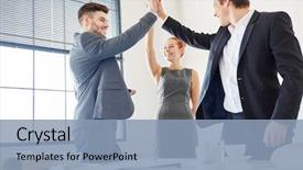  Presentation with success business - Amazing theme having giving high five as motivation backdrop and a light blue colored foreground