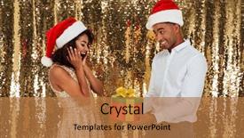  Presentation with gold man smile - Audience pleasing slides consisting of giving his girfriends a gift backdrop and a coral colored foreground