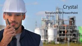  Presentation with foreman - Cool new PPT theme with giving instructions over the radio backdrop and a light blue colored foreground