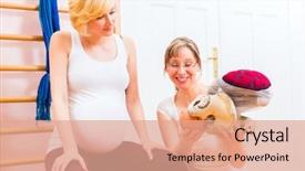  Presentation with midwife - Presentation theme having giving pregnant woman antenatal care background and a coral colored foreground