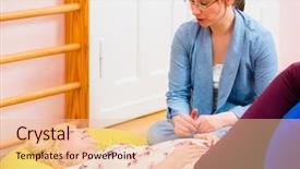  Presentation with pregnant woman - Slide set having giving pregnant woman antenatal care background and a lemonade colored foreground