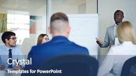  Presentation with company presentation - Slides featuring giving presentation during company meeting background and a ocean colored foreground