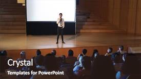  Presentation with asian - Slide set having giving presentation in auditorium background and a wine colored foreground