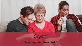  Presentation with never give up children - Audience pleasing slides consisting of advising - children giving senior mother financial backdrop and a red colored foreground