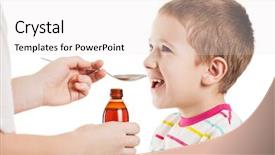  Presentation with child medicine - Colorful PPT theme enhanced with giving spoon dose of medicine backdrop and a sky blue colored foreground