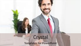  Presentation with business card - Beautiful theme featuring giving you his business card backdrop and a coral colored foreground