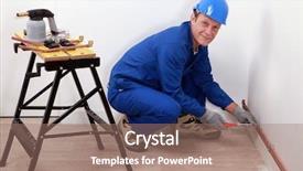  Presentation with professional - Slide deck having gizmo - professional repairman working background and a  colored foreground