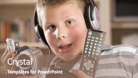  Presentation with electronic circuits and devices - Cool new presentation theme with gizmo - young boy wearing headphones backdrop and a  colored foreground