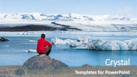  Presentation with traveler - Presentation theme consisting of glacier and icebergs of iceland background and a  colored foreground