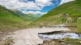  Presentation with mountain stream - Theme having glacier-in-mountain-valey background and a gold colored foreground
