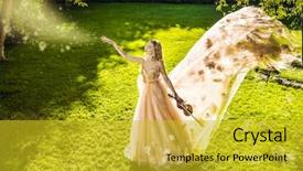  Presentation with classical music - Presentation theme featuring dress impress - beautiful fairy girl playing background and a yellow colored foreground