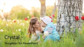  Presentation with veteran mom child - Colorful PPT theme enhanced with glades - family mom with daughter woman backdrop and a yellow colored foreground