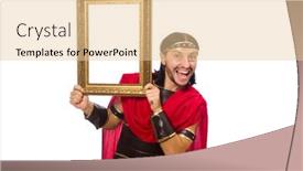  Presentation with gladiator - Slide deck with gladiator holding picture frame isolated on white background and a lemonade colored foreground