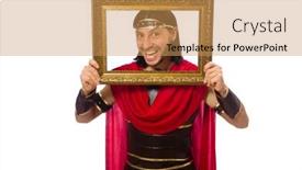  Presentation with gladiator - Presentation theme featuring gladiator holding picture frame isolated on white background and a coral colored foreground