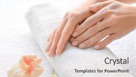  Presentation with spa salon - Cool new PPT theme with gladiolus flowers - female hands in spa salon backdrop and a light gray colored foreground
