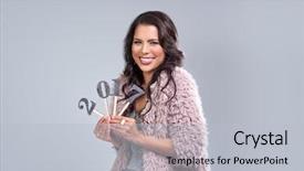  Presentation with new year - Slide set having glamor woman welcoming the new background and a light gray colored foreground