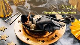  Presentation with new years eve - Presentation theme enhanced with glamorous-black-and-gold-place background and a tawny brown colored foreground