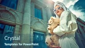  Presentation with city street - Colorful presentation theme enhanced with glamorous-lady-in-a-white backdrop and a ocean colored foreground