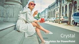  Presentation with city street - Presentation design consisting of glamorous-lifestyle-stunning-woman background and a gray colored foreground