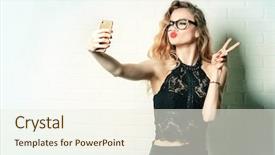  Presentation with sexy girl in stars - PPT theme with glamorous sexy girl making selfie background and a cream colored foreground