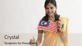  Presentation with indian flag - Cool new PPT theme with glamorous traditional clothing holding malaysia backdrop and a soft green colored foreground