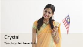  Presentation with malaysia flag - Presentation theme consisting of glamorous traditional clothing holding malaysia background and a soft green colored foreground