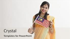  Presentation with indian flag - Colorful presentation theme enhanced with glamorous traditional clothing holding malaysia backdrop and a soft green colored foreground