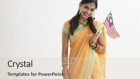  Presentation with malaysia flag - Cool new slide set with glamorous traditional clothing holding malaysia backdrop and a lemonade colored foreground