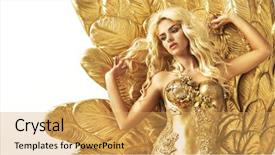  Presentation with black woman - Beautiful PPT theme featuring glamorous woman in gold backdrop and a yellow colored foreground