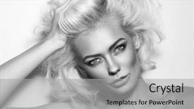  Presentation with award in black and white - Audience pleasing slides consisting of glamorous woman with messy platinum backdrop and a light gray colored foreground