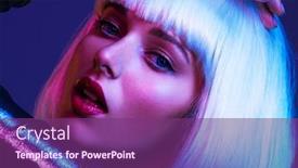  Presentation with bob hairstyle - Beautiful PPT theme featuring glamour-fashion-girl-beauty-face backdrop and a violet colored foreground
