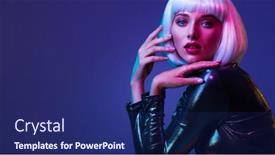  Presentation with bob hairstyle - PPT theme having glamour-fashion-girl-beauty-face background and a navy blue colored foreground