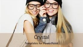  Presentation with octagon two mma fighters standing - Presentation theme consisting of glamour girls - two young girl friends standing background and a coral colored foreground