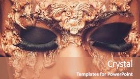  Presentation with hero mask woman - Colorful presentation design enhanced with dream fantasy - woman with creative carnival mask backdrop and a coral colored foreground
