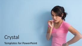  Presentation with glamour - Slides having glamour smoking asian woman background and a light blue colored foreground