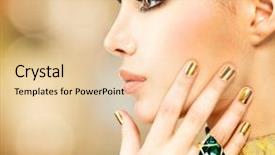  Presentation with beautiful golf courses - PPT theme having glamour woman with beautiful golden background and a lemonade colored foreground