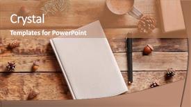 Presentation with diary - Colorful presentation enhanced with gland - notebook diary on wooden background backdrop and a coral colored foreground