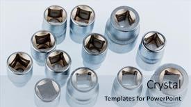  Presentation with tools - Audience pleasing slides consisting of glands - set sockets symbol photo backdrop and a light blue colored foreground