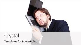  Presentation with ict modern laptop - Colorful slides enhanced with glands human body - young male model in modern backdrop and a white colored foreground