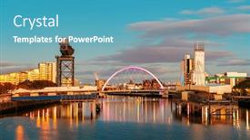  Presentation with united kingdom - Presentation theme with glasgow-city-waterfront-view background and a teal colored foreground