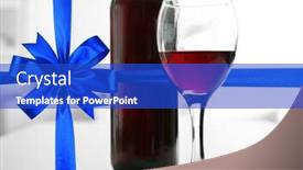  Presentation with bottle red wine - Colorful slide set enhanced with glass and bottle of red wine on table festive ribbon bow on background holiday celebration concept backdrop and a cobalt blue colored foreground