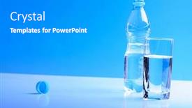  Presentation with water bottle - Theme enhanced with glass and bottle wit water on blue backgrund background and a gray colored foreground