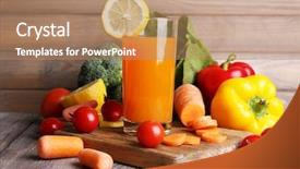  Presentation with fruit vegetable juice - PPT theme consisting of glass and fresh vegetable background and a coral colored foreground