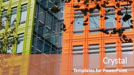  Presentation with steel building - Colorful presentation theme enhanced with glass and steel office building backdrop and a coral colored foreground
