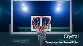  Presentation with march madness basketball final hoop - Beautiful PPT layouts featuring glass basketball board and hoop backdrop and a ocean colored foreground