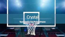  Presentation with basketball court - PPT theme having glass basketball board and hoop background and a teal colored foreground