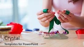  Presentation with jewelry crafts - Slide deck having glass beads - woman making jewelry at home background and a soft green colored foreground